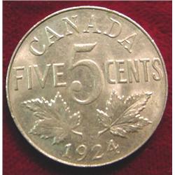 1924 Canada Nickel. AU.