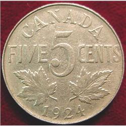 1924 Canada Nickel. VG-8.