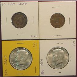 1899 Holed Indian Cent; 1928 Canada Cent