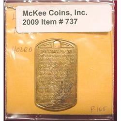 Brass Plaque with Lord's Prayer.