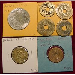 (4) Chinese Cash Coins; 1924 France 1Fr
