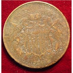 1865 U.S. Two Cent Piece. VG. Some
