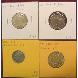 (2) 1908 Liberty Nickels; 1966 Dime; & $1