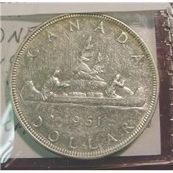 1961 Canada Silver Dollar. EF 40.