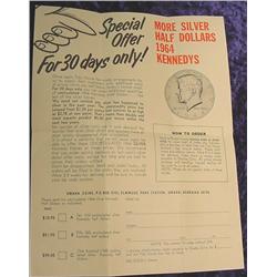 Tidy House Flyer for 1964 Kennedy Halves.
