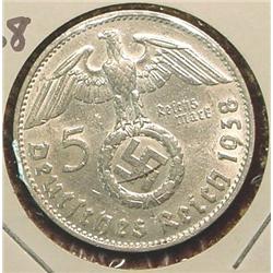 1938D German 5-Reichsmarks Silver.