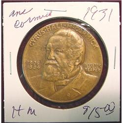1931 Cyrus McCormick Bronze Medal.