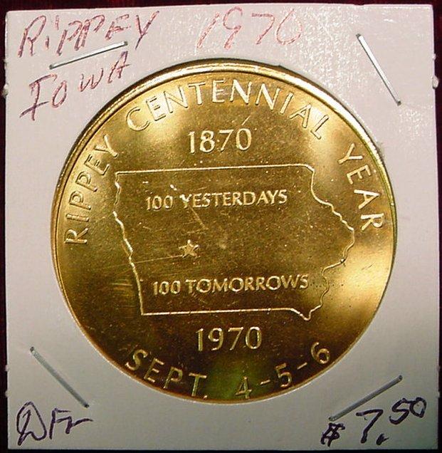 1970 Rippey, Iowa Centennial Medal.