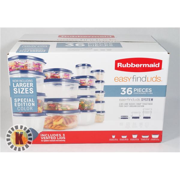 NEW RUBBERMAID 36PC EASY FIND LIDS SET