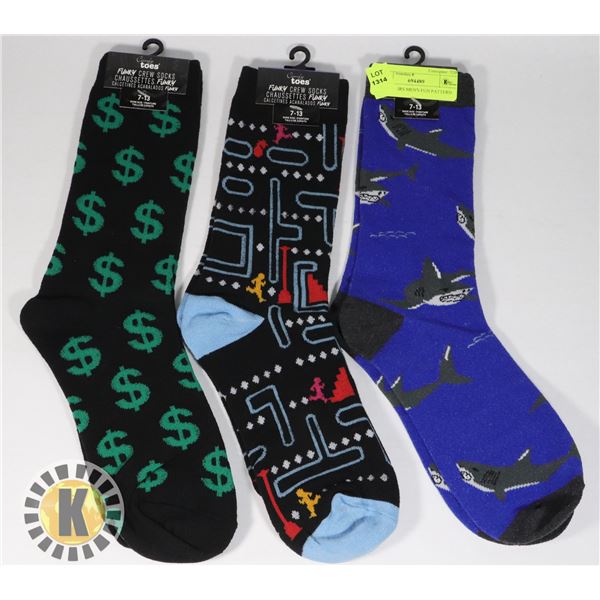 3 NEW PAIRS MEN'S FUN PATTERN SOCKS