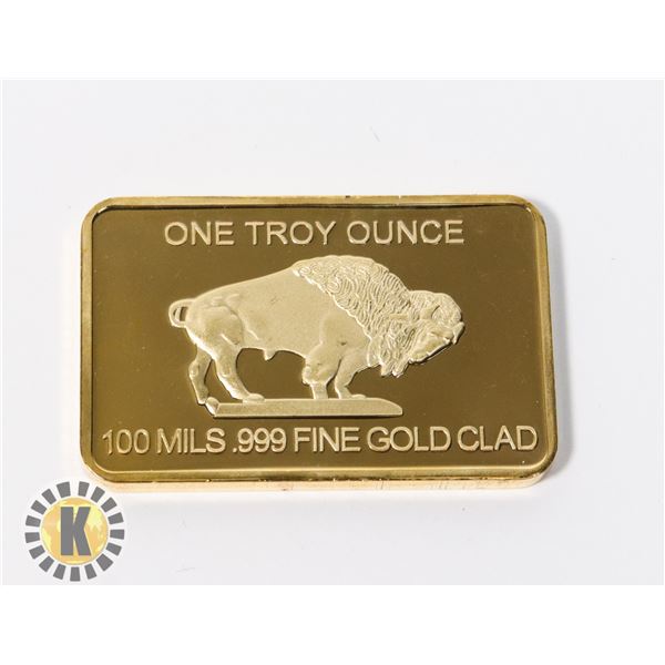 100 MILS .999 FINE GOLD CLAD 1 OZ BUFFALO BAR,