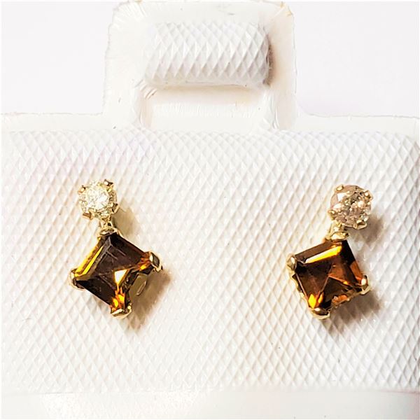 BZ844-75 10K CITRINE DIAMOND(0.06CT) EARRINGS