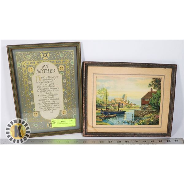 LOT OF 2 SMALL VINTAGE FRAMED  ART