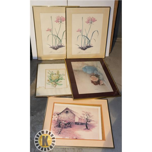 LOT OF 4 FRAMED (MOST UNDER GLASS) WALL ART