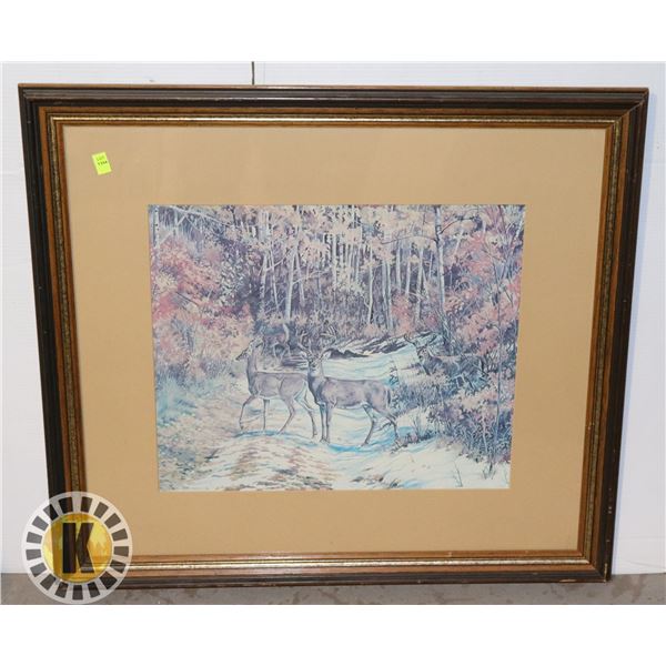 FRAMED UNDER GLASS DEER ART PRINT BY