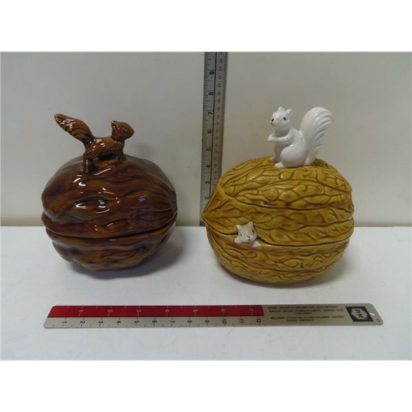 2 Vintage Ceramic Squirrel Nut Cookie Jars
