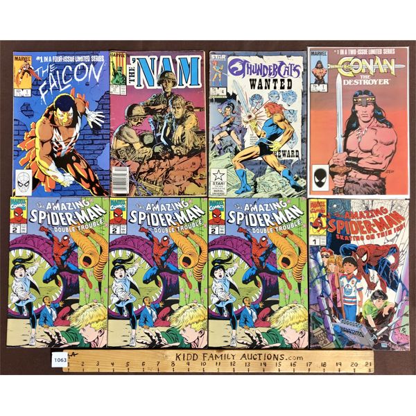 LOT OF 8 - MARVEL COMIC BOOKS - INCL THE AMAZING SPINDER MAN, THE 'NAM ETC.