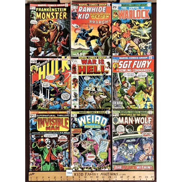 LOT OF 9 - MARVEL COMIC BOOKS - INCL THE INCREDIBLE HULK, RAWHIDE KID ETC.