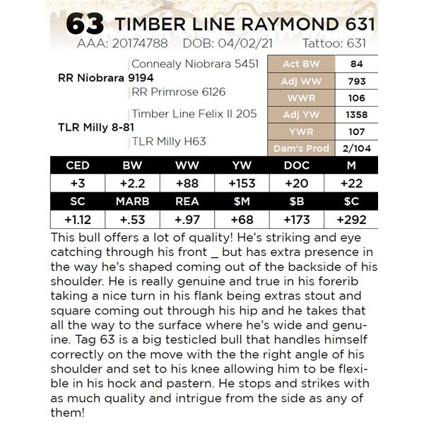 TIMBER LINE RAYMOND 631