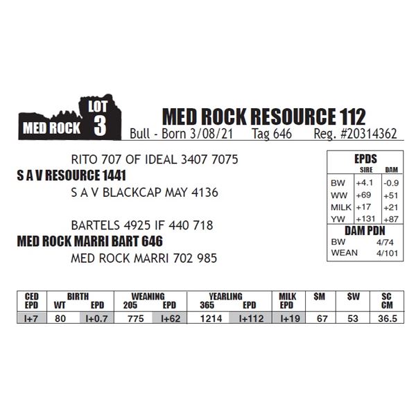 MED ROCK RESOURCE 112