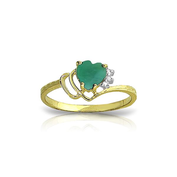 Genuine 1.02 ctw Emerald & Diamond Ring 14KT Yellow Gold - REF-36T9A