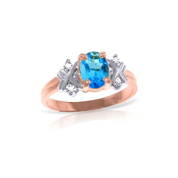 Genuine 0.97 ctw Blue Topaz & Diamond Ring 14KT Rose Gold - REF-59A2K