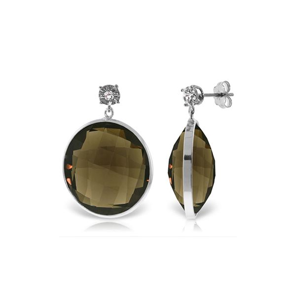 Genuine 34.06 ctw Smoky Quartz & Diamond Earrings 14KT White Gold - REF-55R5P