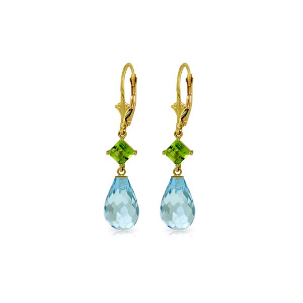 Genuine 11 ctw Blue Topaz & Peridot Earrings 14KT Yellow Gold - REF-39M3T