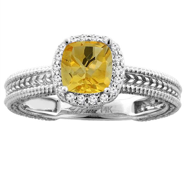 1.60 CTW Citrine & Diamond Ring 14K White Gold - REF-45W3F