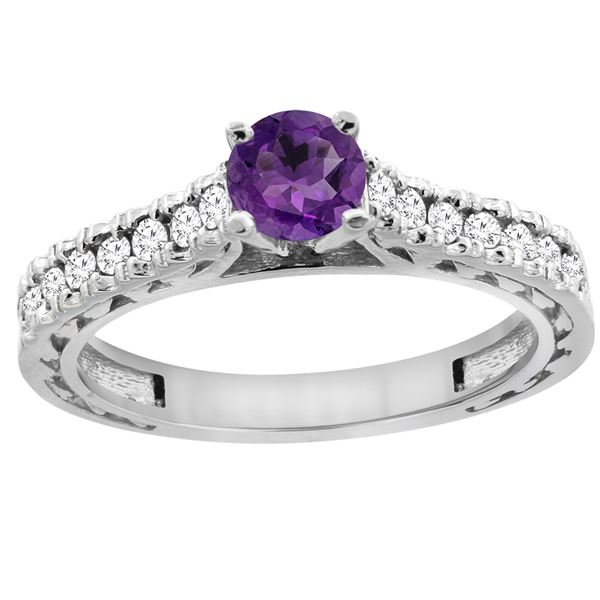 0.72 CTW Amethyst & Diamond Ring 14K White Gold - REF-62R3H