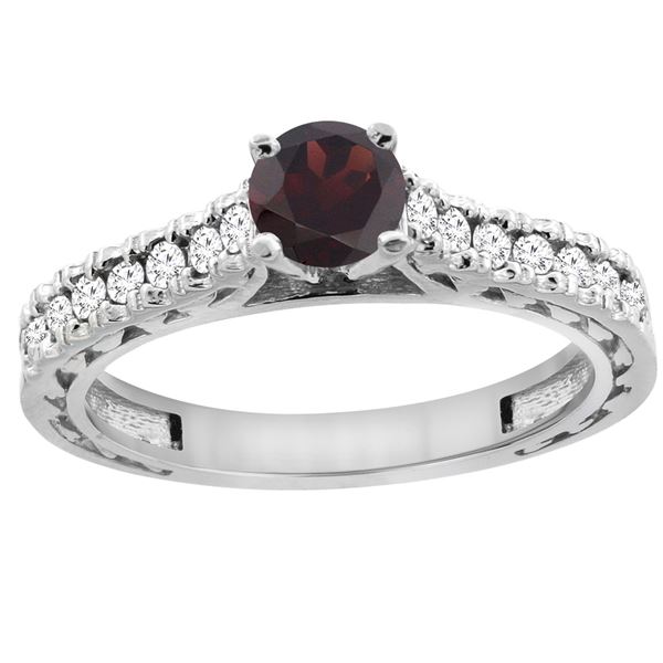 0.90 CTW Garnet & Diamond Ring 14K White Gold - REF-62Y5V