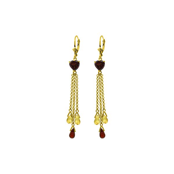 Genuine 9.5 ctw Garnet & Citrine Earrings 14KT Yellow Gold - REF-62Y2F