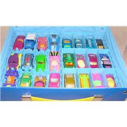 Lot of approx 24 mostly 1970's Vehicles w/ carrying Case--most in near mint condition, case has wear