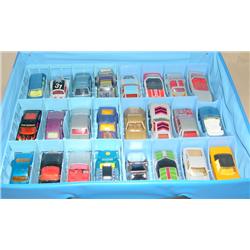 Lot of approx 24 Mostly 1970's vehicles w/ carrying Case--most in near mint condition, case has wear