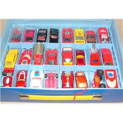 Lot of approx 24 mostly 1970's Vehicles w/ carrying Case--most in near mint condition, case has wear