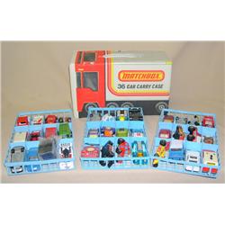 Lot of approx 36 Mostly 1970's Vehicles w/ Carrying Case--most in near mint condition, case has wear