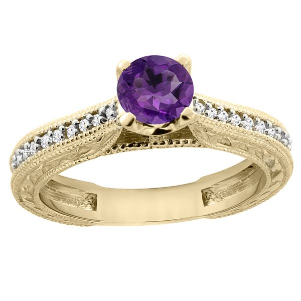 0.57 CTW Amethyst & Diamond Ring 14K Yellow Gold - REF-53M2A