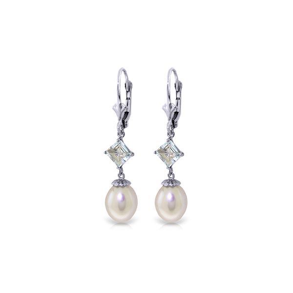 Genuine 9.5 ctw Pearl & Aquamarine Earrings 14KT White Gold - REF-27Y4F