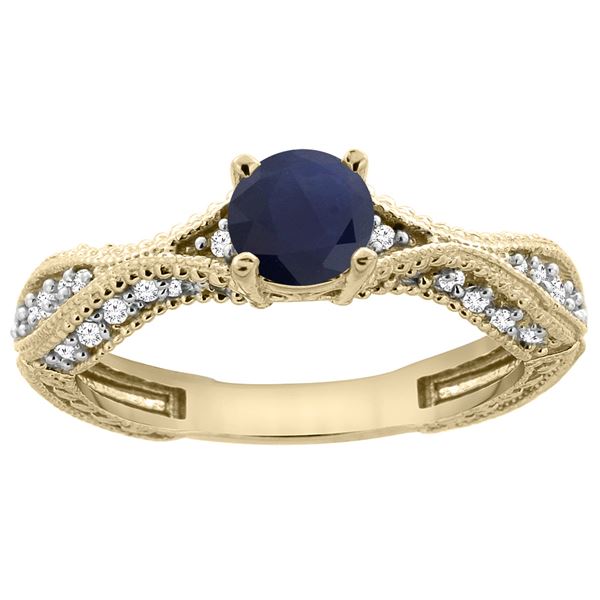 0.85 CTW Blue Sapphire & Diamond Ring 14K Yellow Gold - REF-104W2F