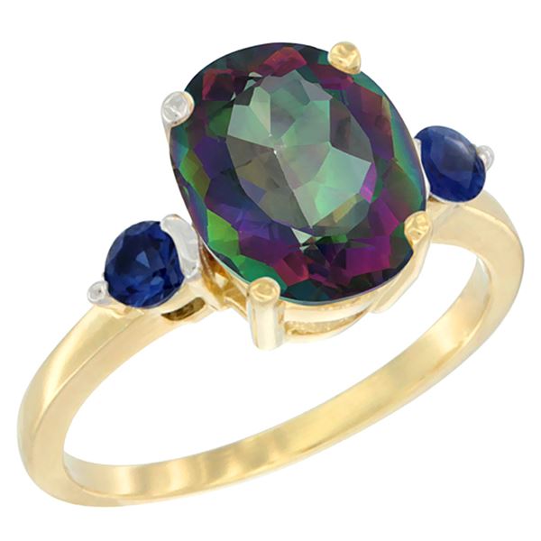 2.64 CTW Mystic Topaz & Blue Sapphire Ring 10K Yellow Gold - REF-24X5M