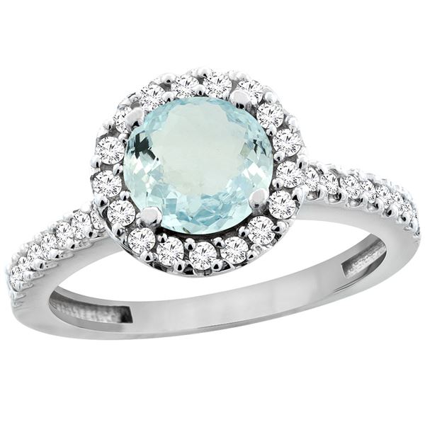 1.13 CTW Aquamarine & Diamond Ring 10K White Gold - REF-56N5Y