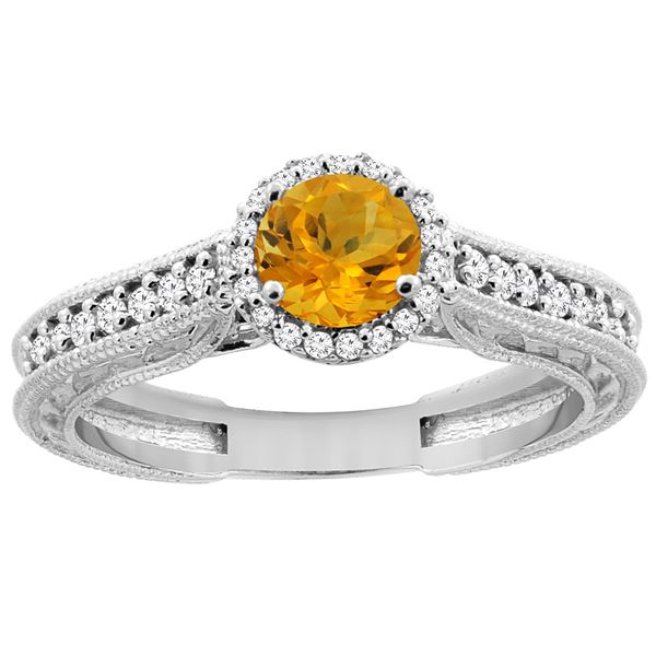 0.99 CTW Citrine & Diamond Ring 14K White Gold - REF-57F2N