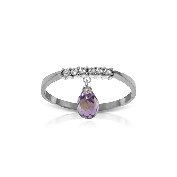 Genuine 1.45 ctw Amethyst & Diamond Ring 14KT White Gold - REF-34X3M