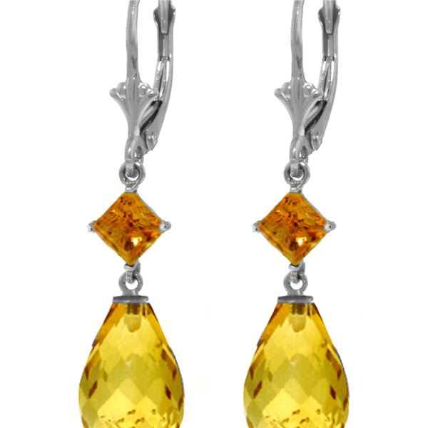 Genuine 11 ctw Citrine Earrings 14KT White Gold - REF-39A3K