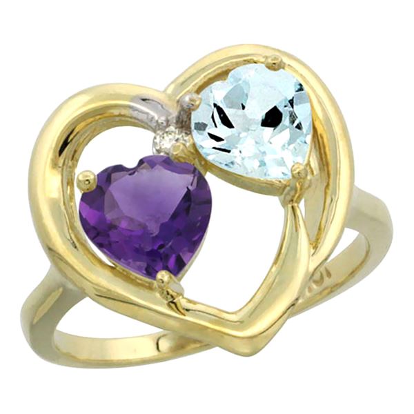 2.61 CTW Diamond, Amethyst & Aquamarine Ring 14K Yellow Gold - REF-38X2M