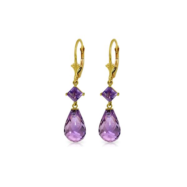 Genuine 11 ctw Amethyst Earrings 14KT Yellow Gold - REF-39Y3F