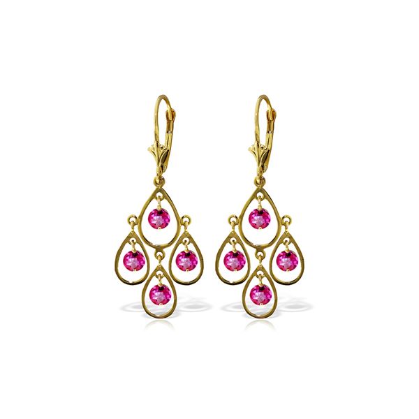 Genuine 2.4 ctw Pink Topaz Earrings 14KT Yellow Gold - REF-55Z5N