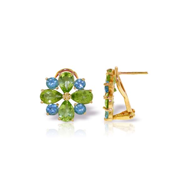 Genuine 4.85 ctw Blue Topaz & Peridot Earrings 14KT Yellow Gold - REF-58P4H