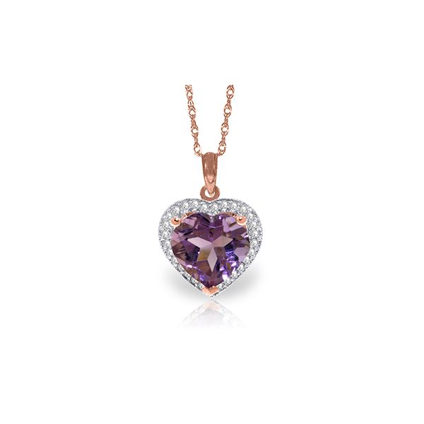 Genuine 3.24 ctw Amethyst & Diamond Necklace 14KT Rose Gold - REF-59W3Y