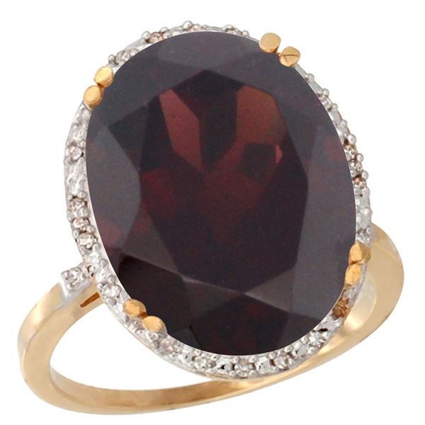 13.71 CTW Garnet & Diamond Ring 10K Yellow Gold - REF-77R5H